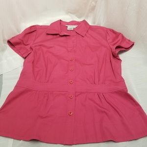 Fred David Women's Stretch Pink Blouse Cap Sleeve